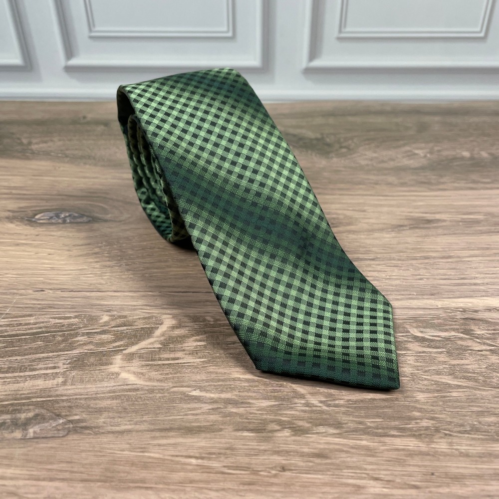 Stafford Essentials Mens Green Plaid Necktie Formal Business Accessory